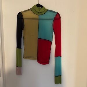 UNIF color block mesh long sleeve shirt